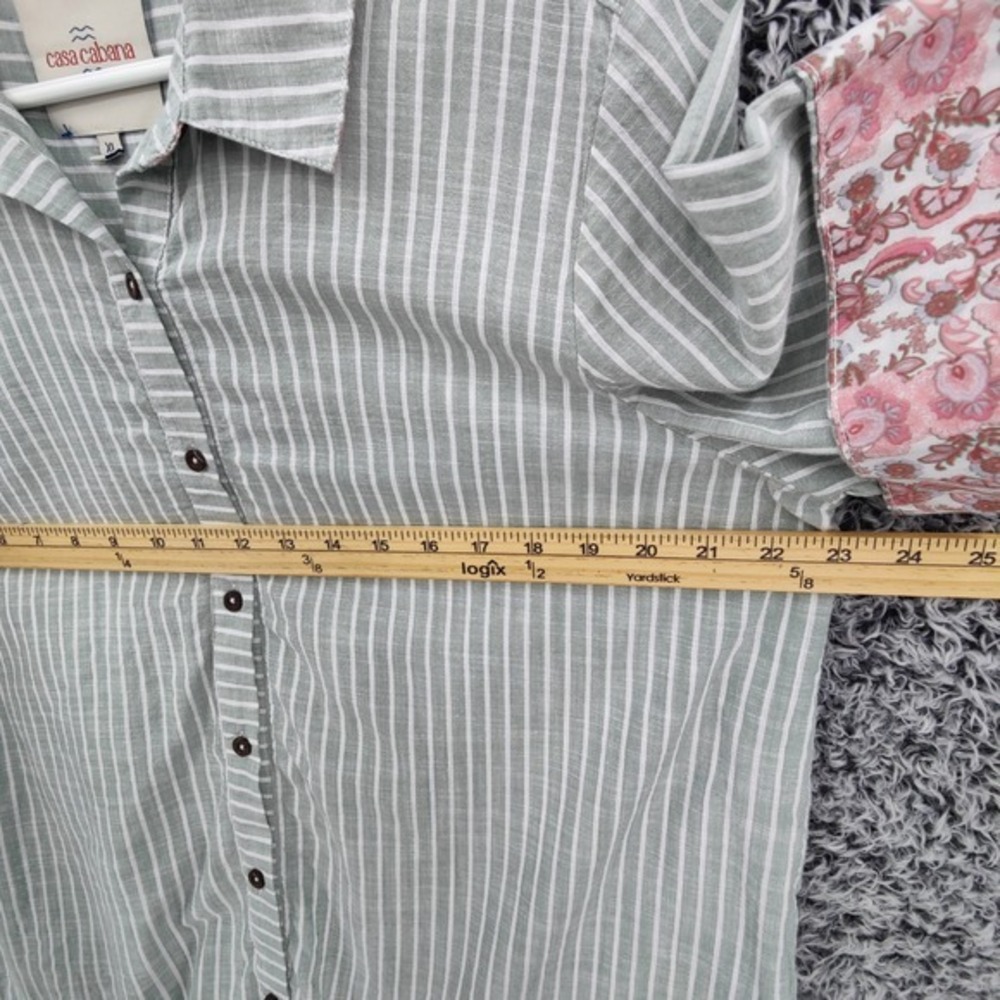 Casa Cabana Womens Earthy Cottage Coastal Button Up Shirt XL Green White Striped - Picture 3 of 16